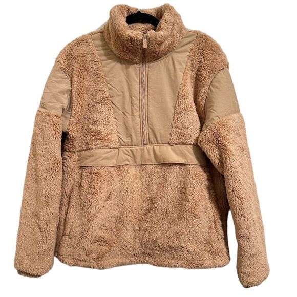 VICTORIA’S SECRET PINK FLEECE TEDDY HALF ZIP OVERSIZED PULLOVER SWEATER NWT TAN - Picture 5 of 13